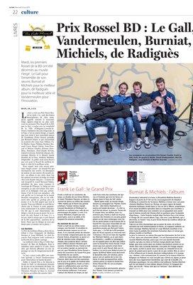 Prix Rossel BD: Le Gall, Vandermeulen, Burniat, Michiels, de Radiguès Prix Rossel BD: Le Gall, Vandermeulen, Burniat, Michiels, de Radiguès