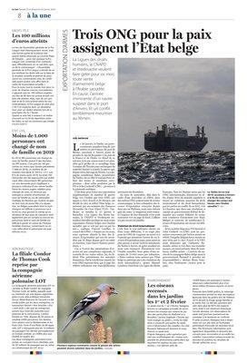 Trois ONG pour la paix assignent l’Etat belge Trois ONG pour la paix assignent l’Etat belge