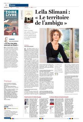 Leïla Slimani: «Le territoirede l’ambigu» Leïla Slimani: «Le territoirede l’ambigu»