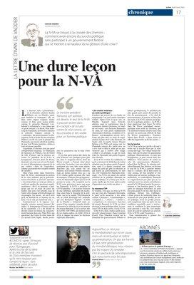 Une dure leçon pour la N-VA Une dure leçon pour la N-VA