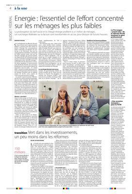 Energie: l’essentiel de l’effort concentré sur les ménages les plus faibles Energie: l’essentiel de l’effort concentré sur les ménages les plus faibles