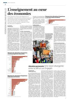 éducation permanente Une vision divergente entre le MR et Les Engagés